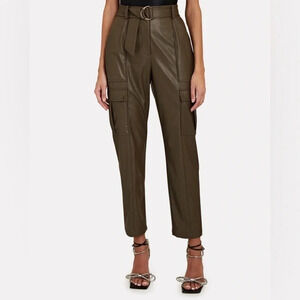 INTERMIX Addison Belted Faux Leather Cargo Pants in Green Women’s Size 10